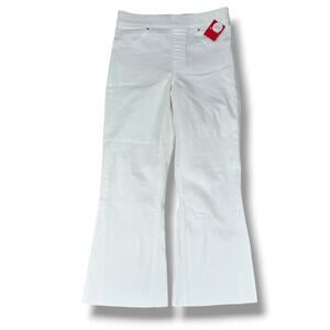 Spanx Cropped Flare Denim Jeans Womens Medium White Stretch Pull On Frayed New